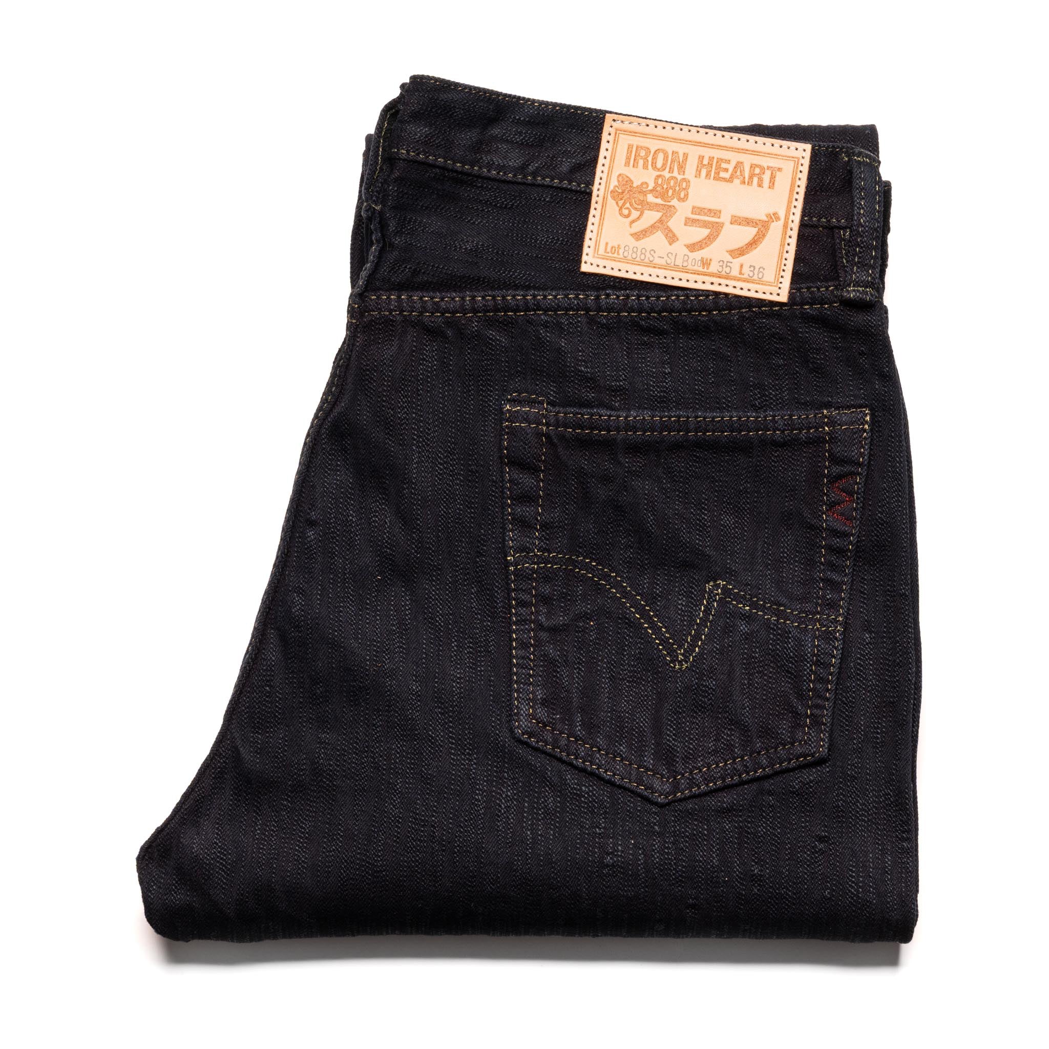 IH-888S-SLBod 16oz Slubby Selvedge Denim Relaxed Tapered Cut Jeans - Indigo Overdyed Black