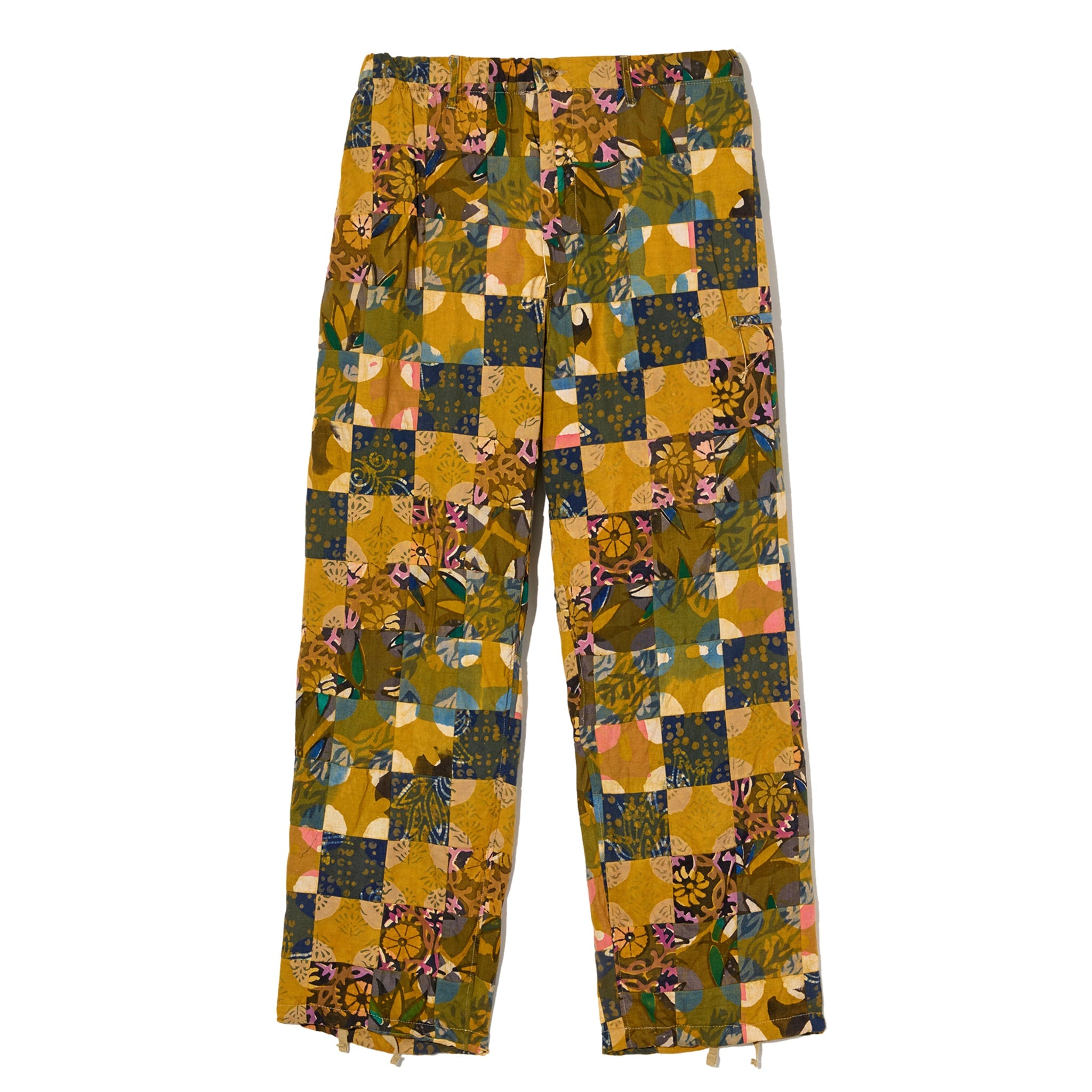 Drawstring Pant - Olive Cotton Multi Pattern Patchwork