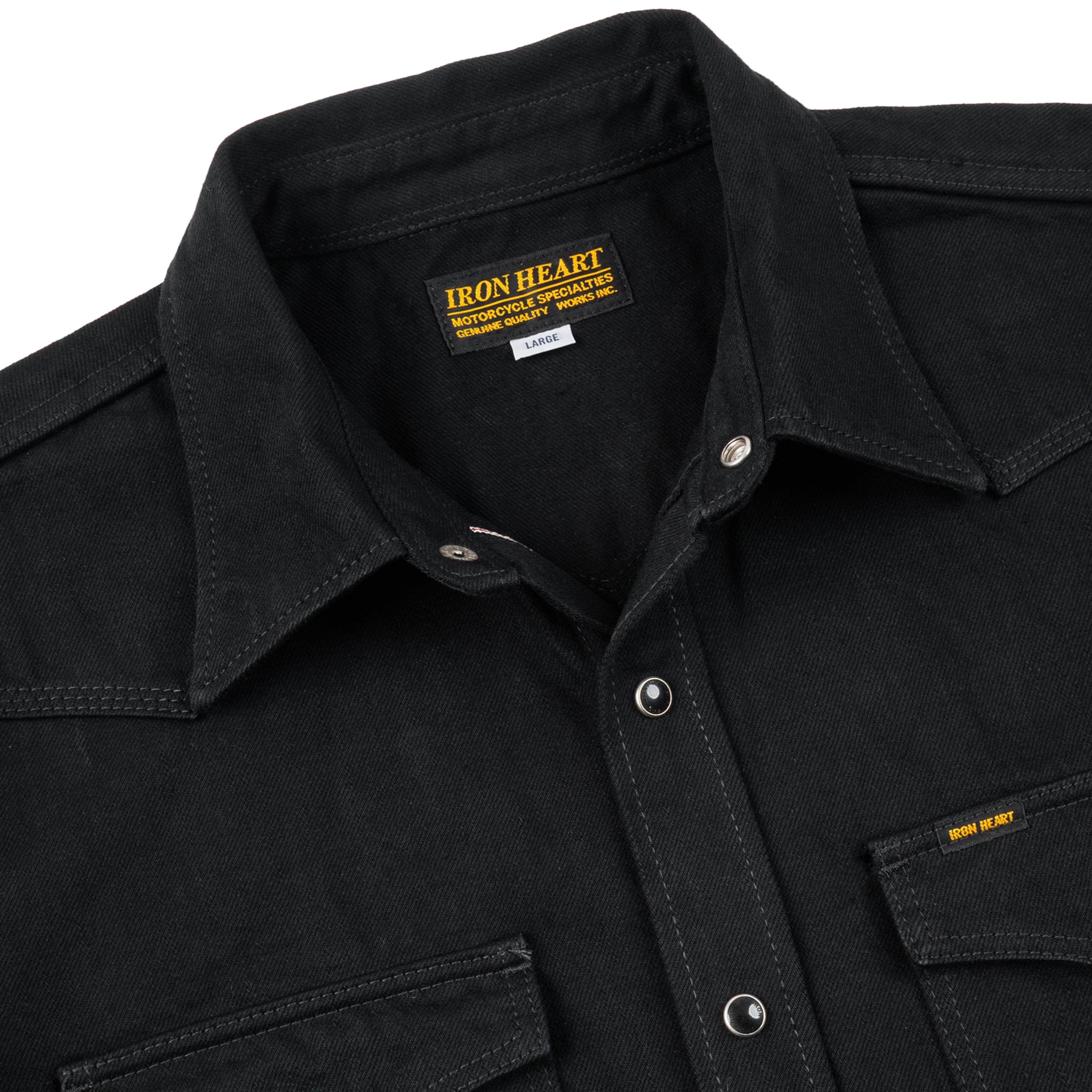 IHSH-218-BLK 12oz Selvedge Denim Western Shirt "The Johnny Cash III" - Black