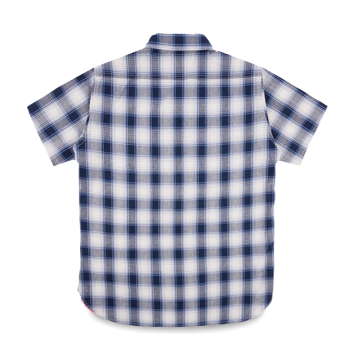 IHSH-419-BLU 5oz Selvedge Short Sleeved Madras Check Work Shirt - Blue