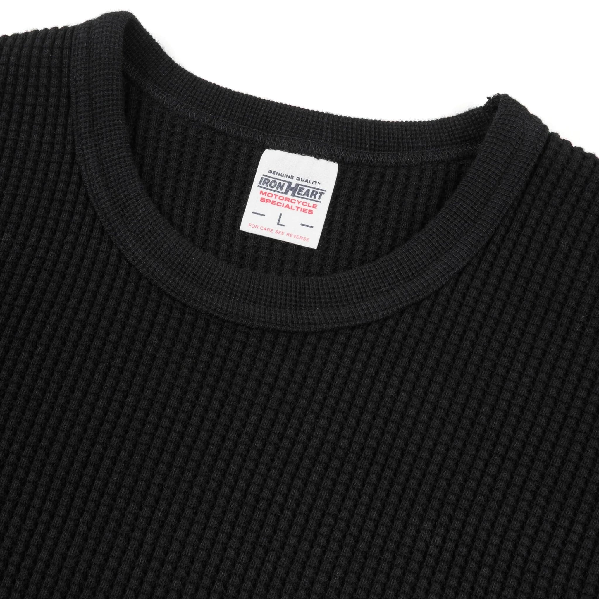 IHTL-1301-BLK Waffle Knit Long Sleeved Crew Neck Thermal Top - Black