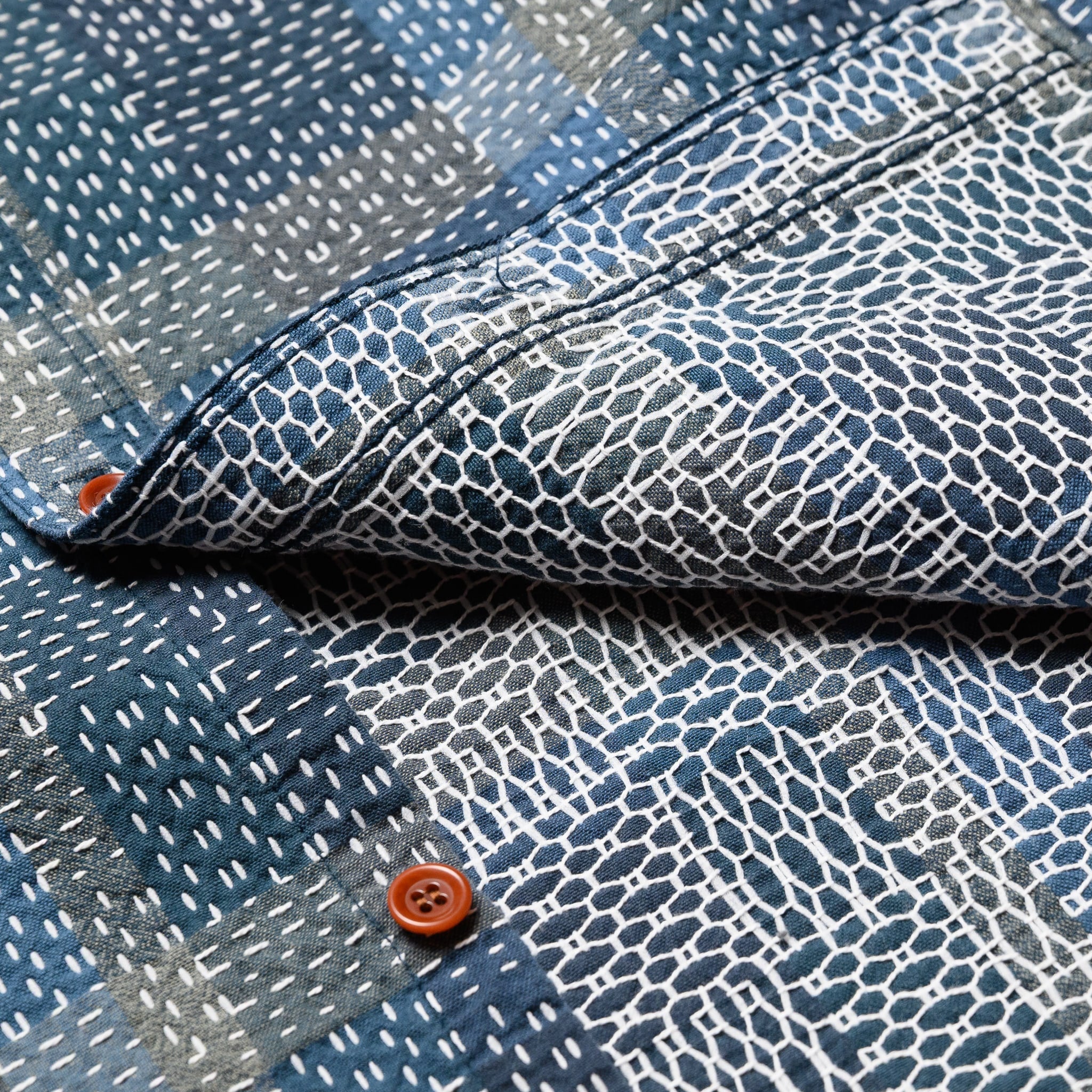 5651 Sashiko Boro Noragi Work Shirt - Blue
