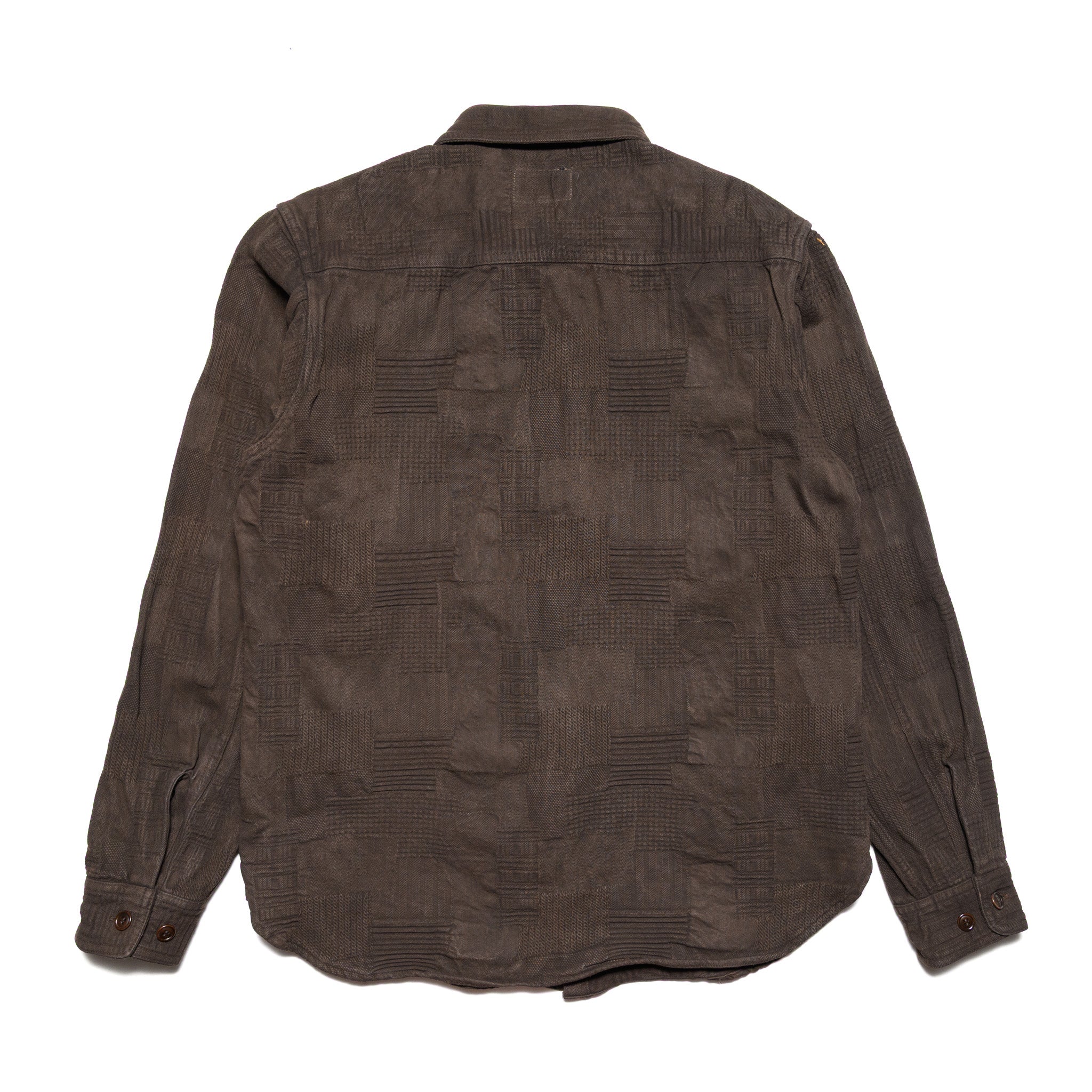 5717 "Amami Dorozome" Boro Jacquard Shirt - Dark Brown