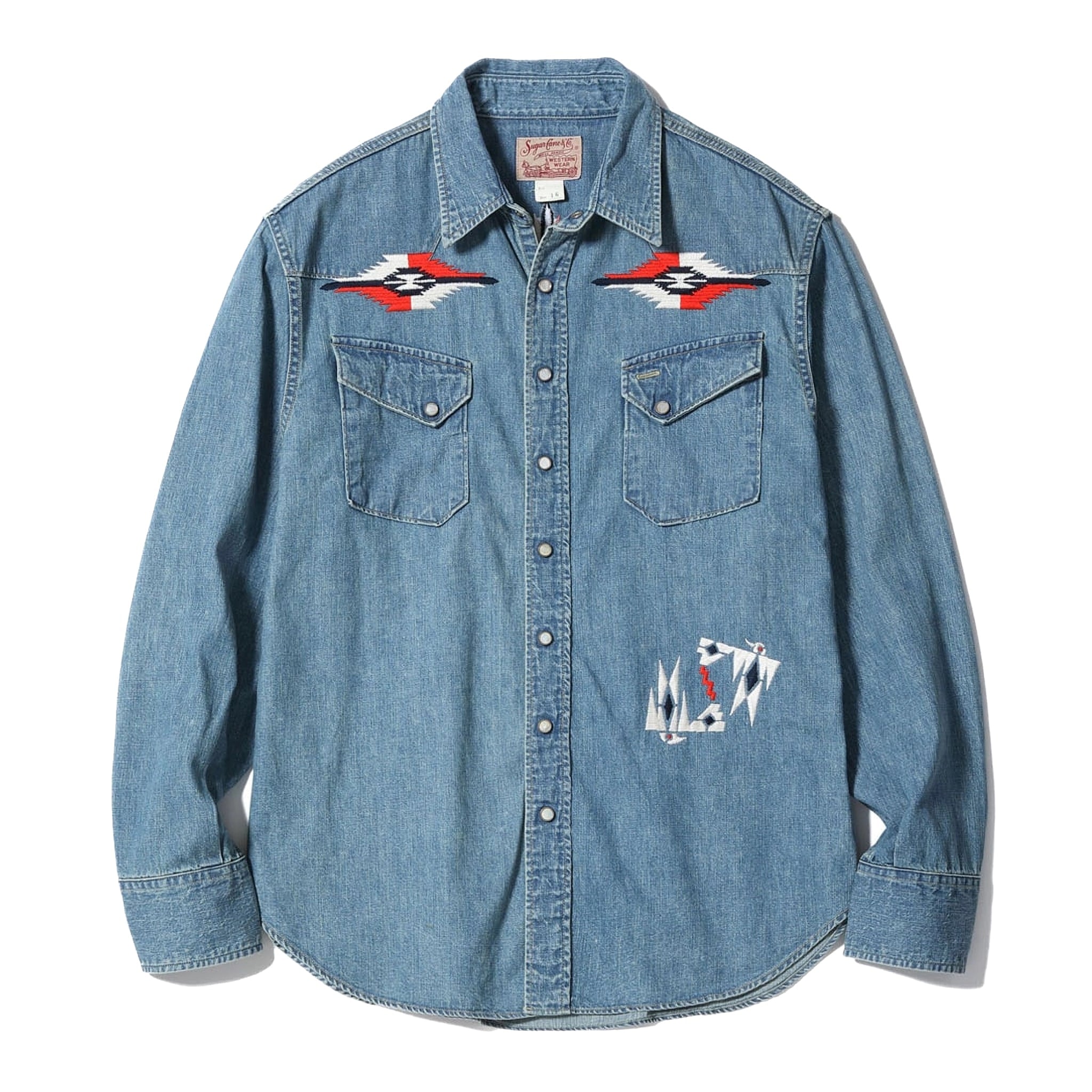 SC29473 Blue Denim Western Shirt Aged Model Embroidered