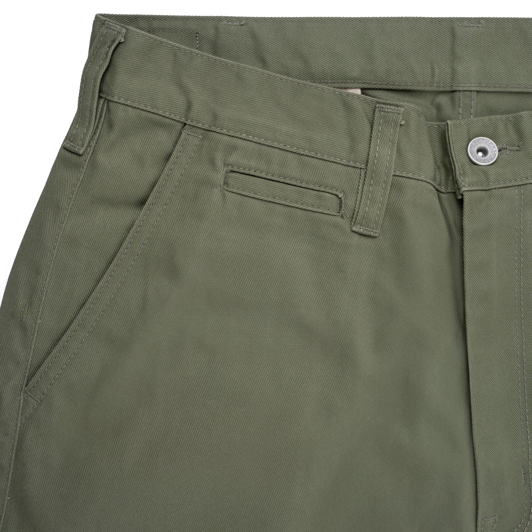 IH-727-OLV 9oz Mercerised Selvedge Cotton Medium/High Rise Tapered Chinos - Olive