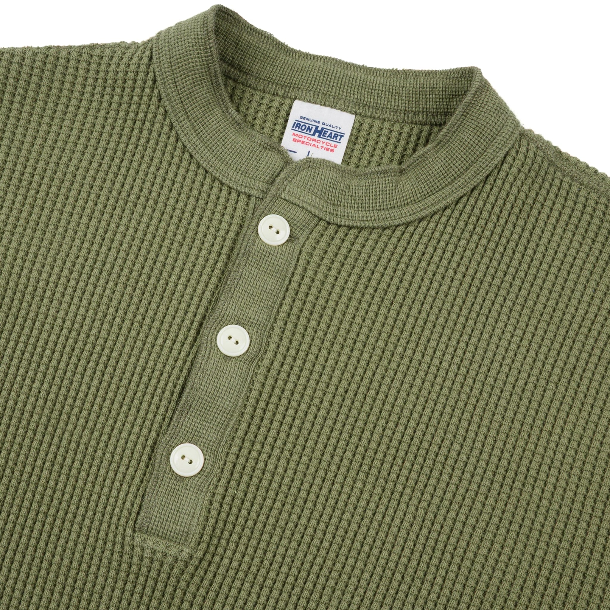 IHTL-1213-OLV Waffle Knit Long Sleeved Thermal Henley - Olive