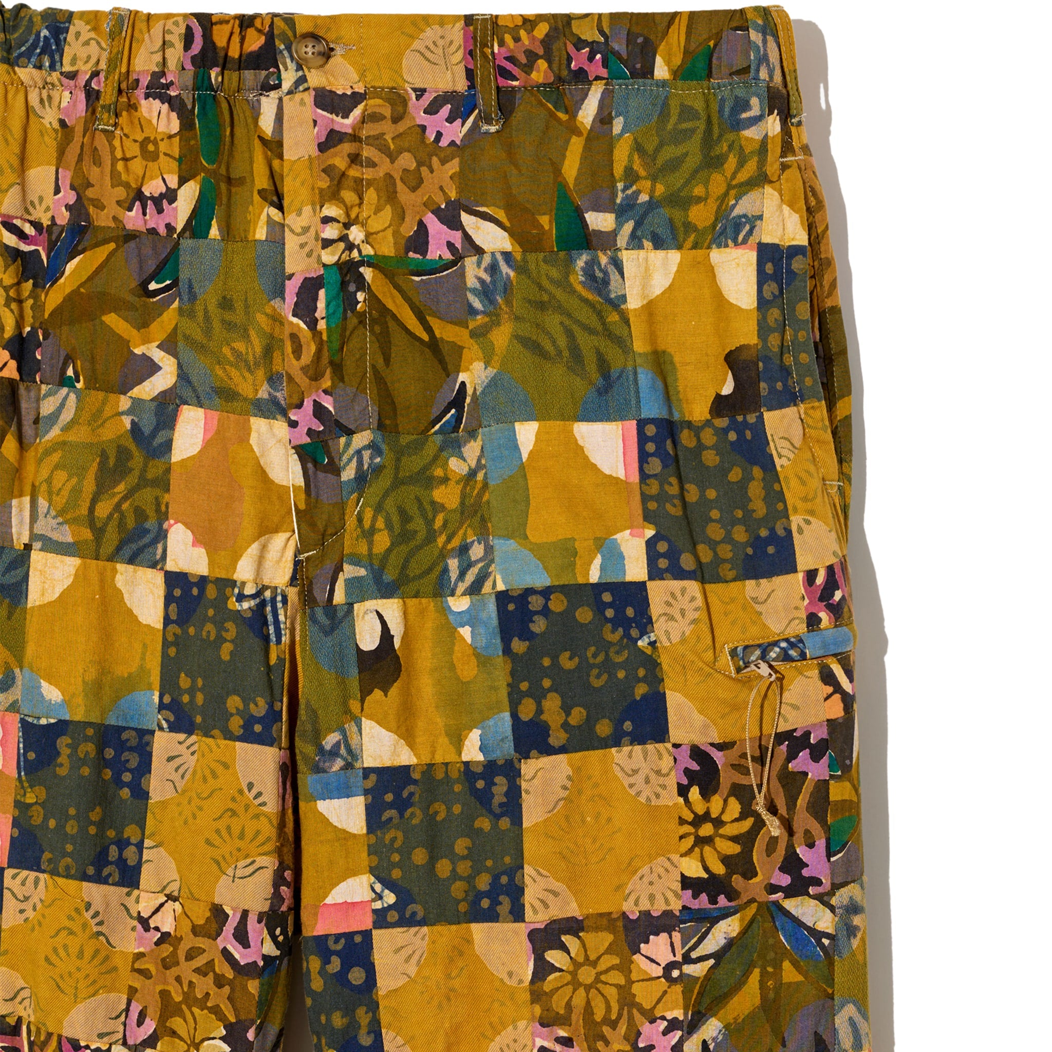 Drawstring Pant - Olive Cotton Multi Pattern Patchwork