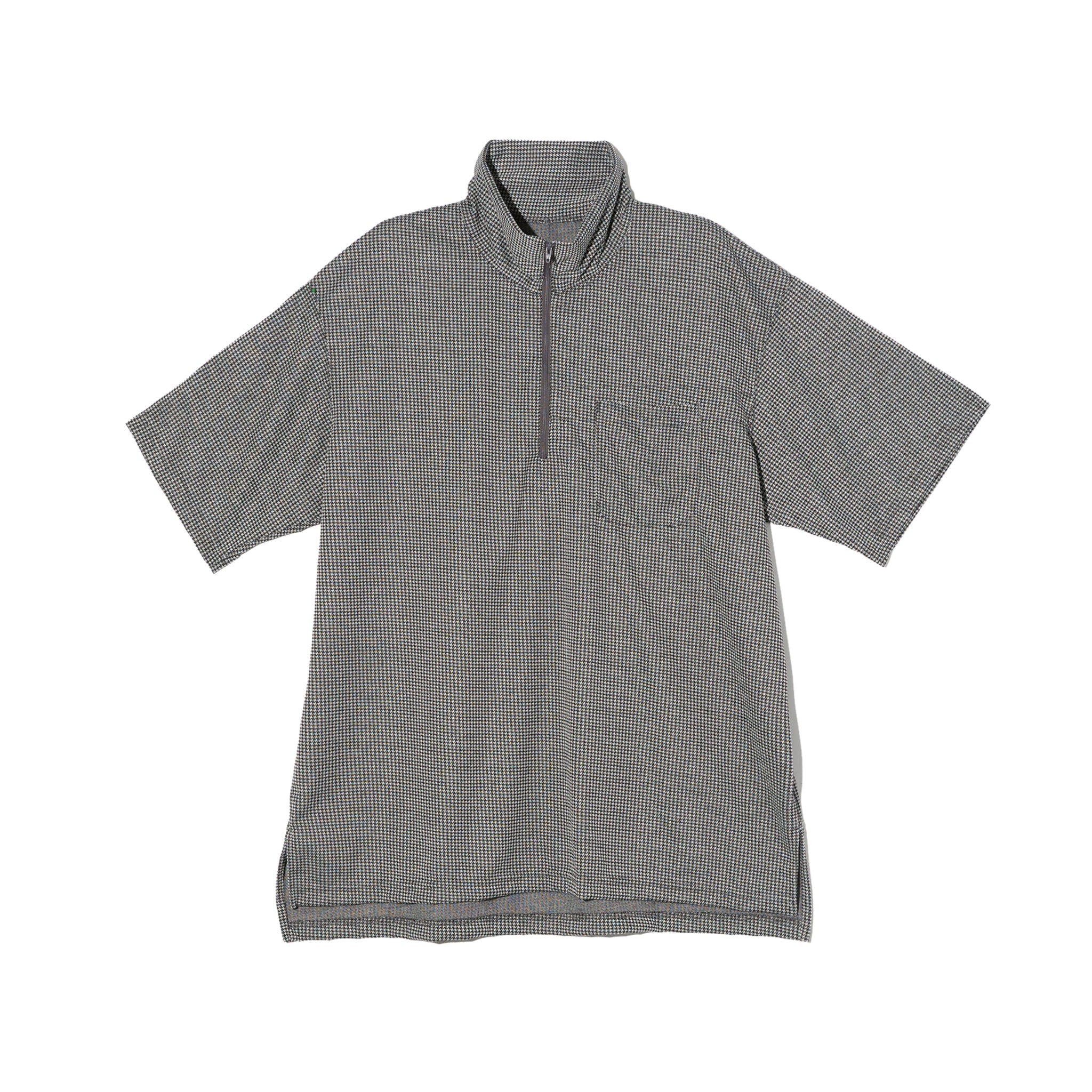 SS Zip Turtle - Black Polyester Houndstooth Knit Jersey