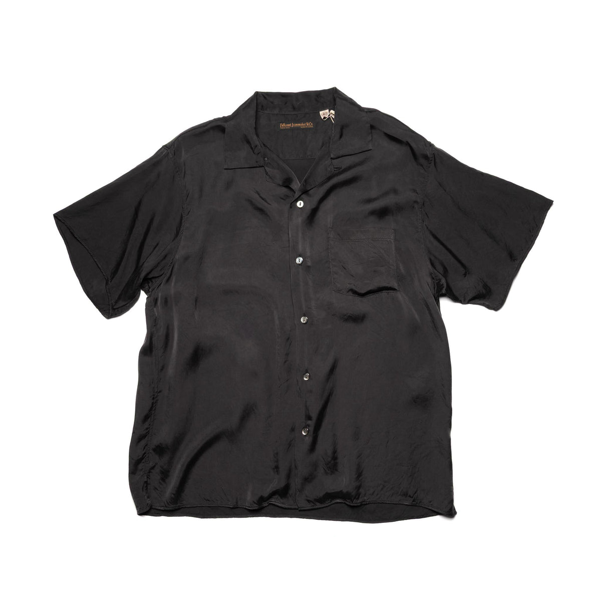 4100-3 Fibril Cupro Open Collar S/S Shirt - Black