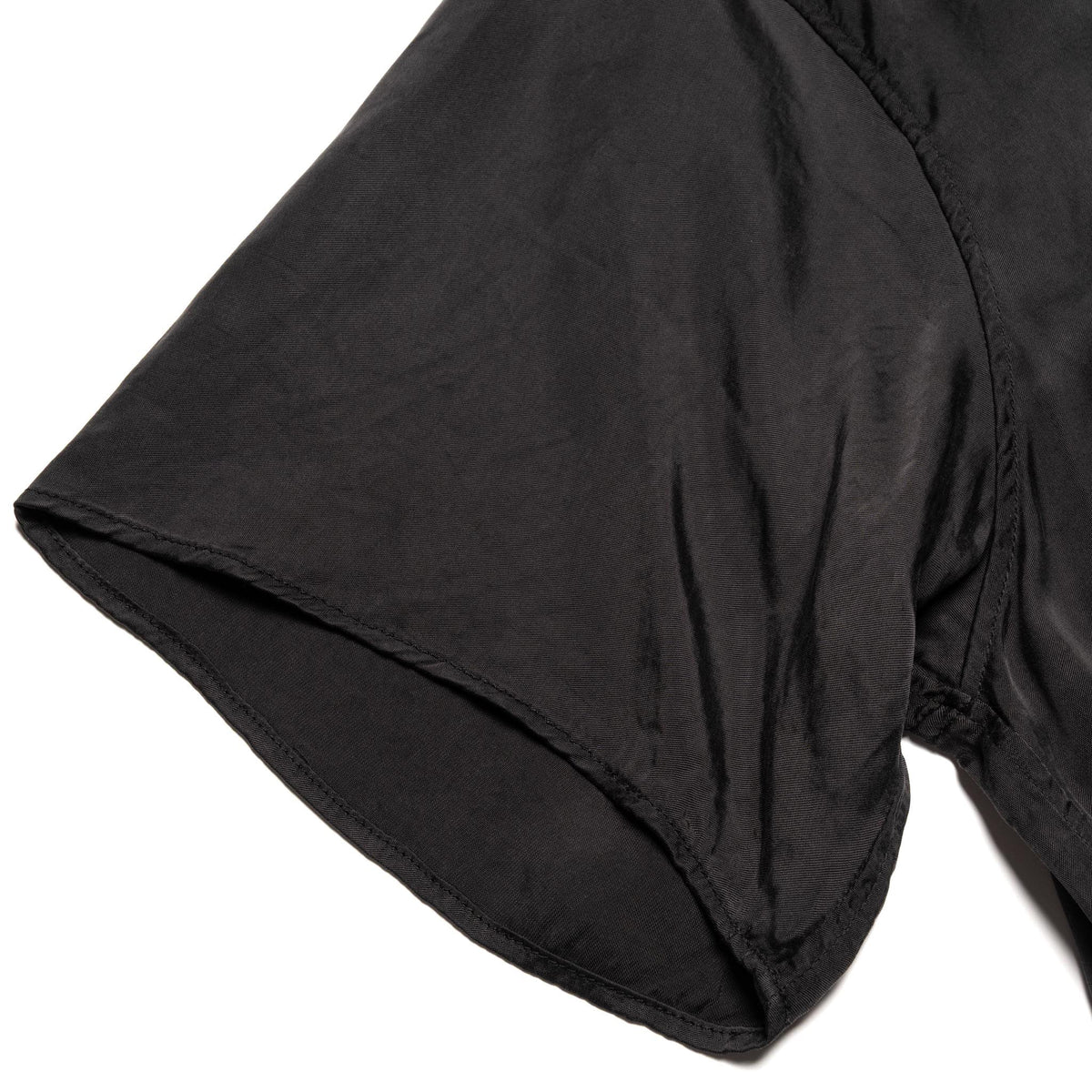4100-3 Fibril Cupro Open Collar S/S Shirt - Black