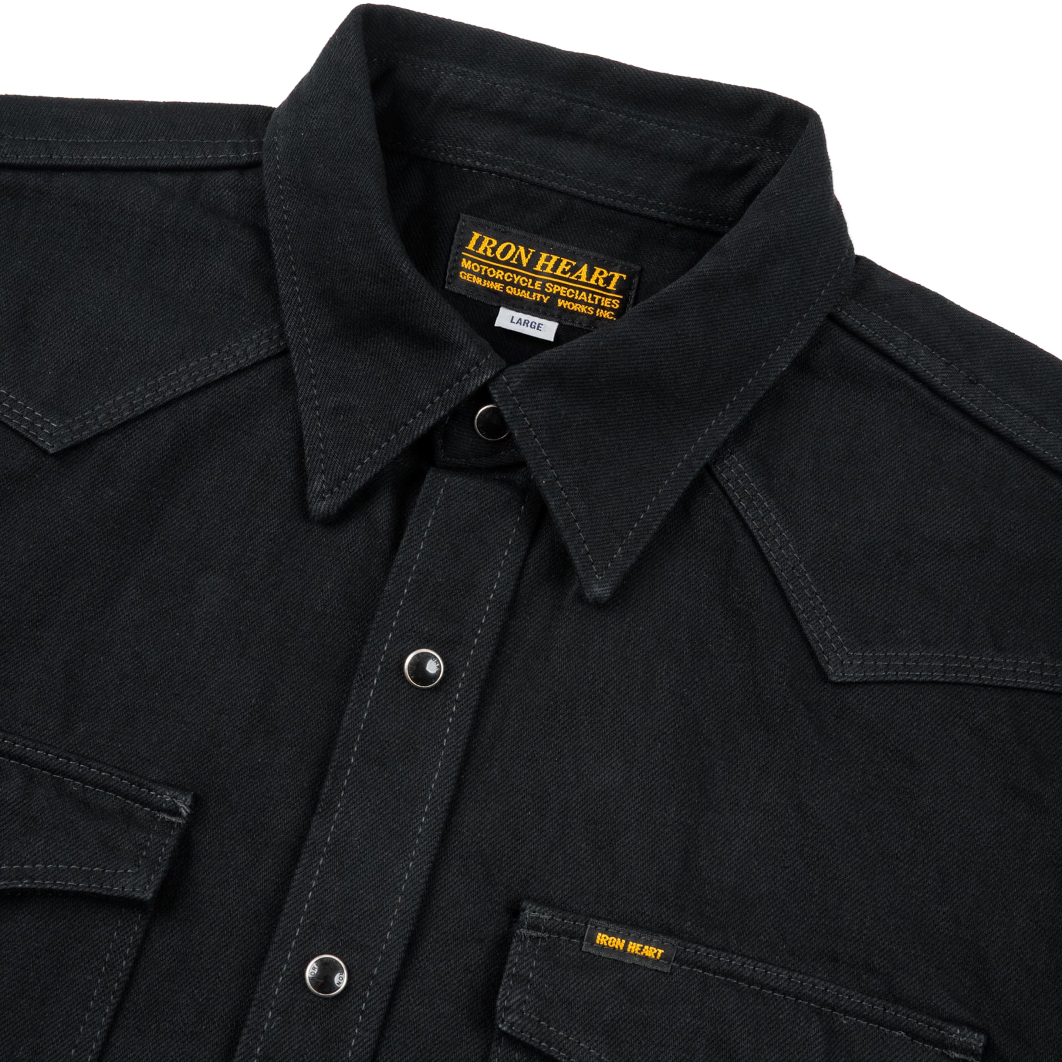 IHSH-218-BLK 12oz Selvedge Denim Western Shirt "The Johnny Cash III" - Black