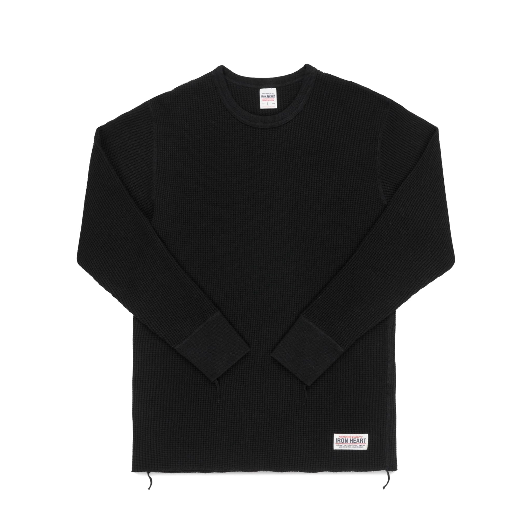 IHTL-1301-BLK Waffle Knit Long Sleeved Crew Neck Thermal Top - Black