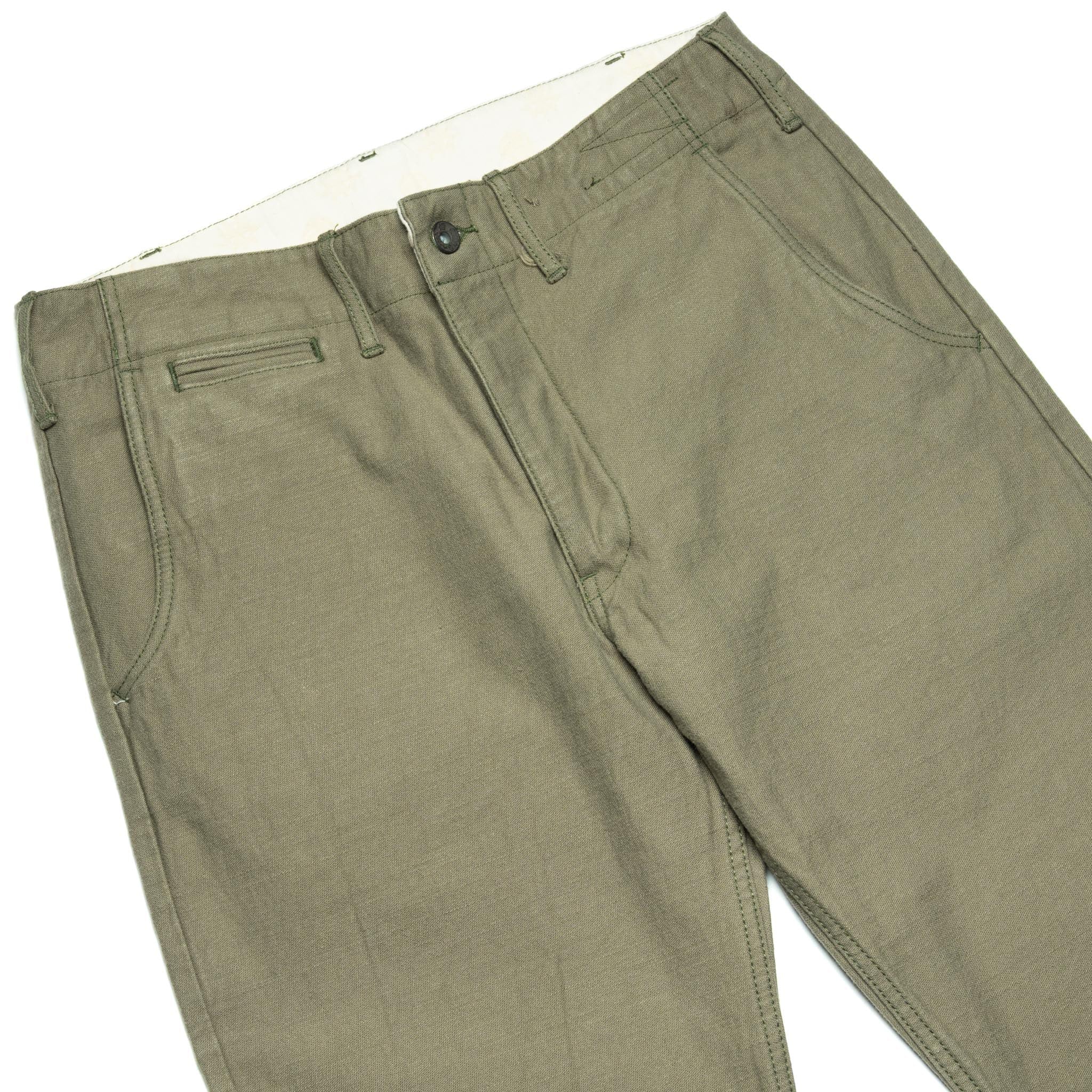 SJ42BP 15oz Heavy Back Satin Trousers - Olive