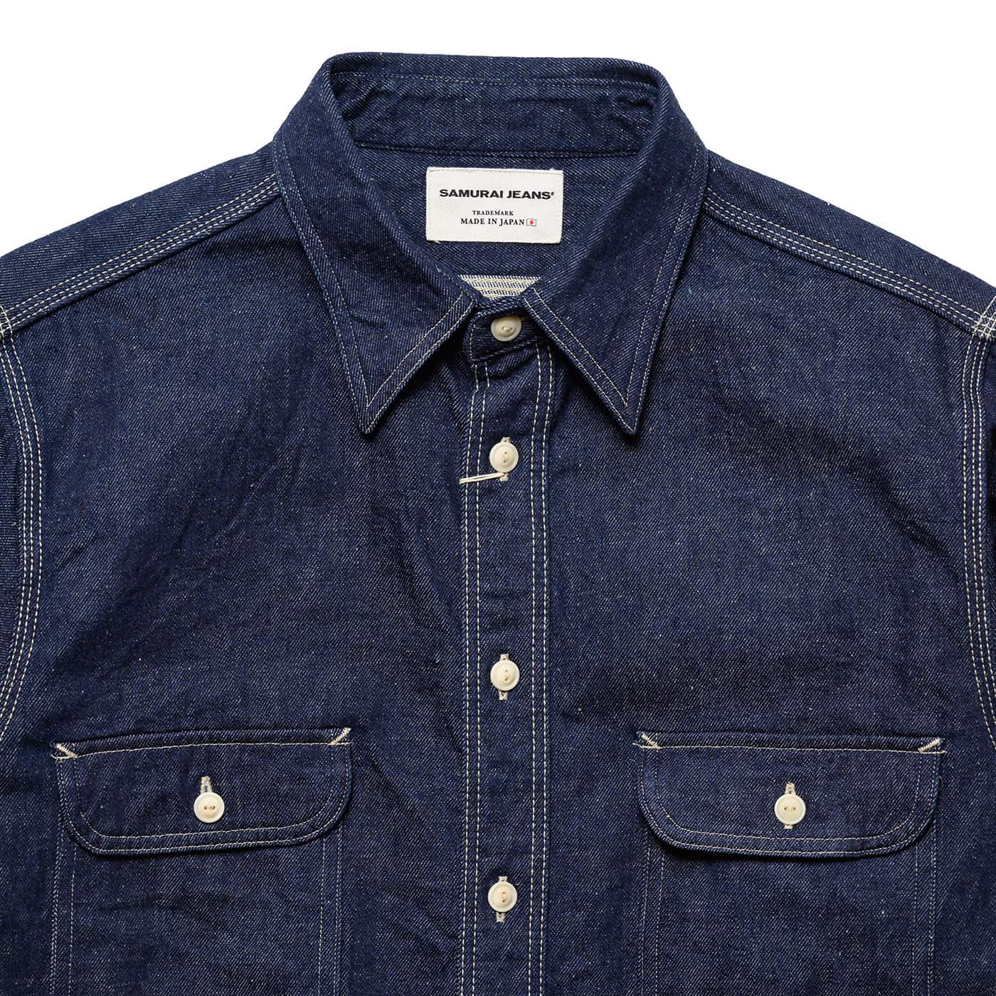 Samurai Japanese Cotton 10oz Denim Shirt Indigo Collar