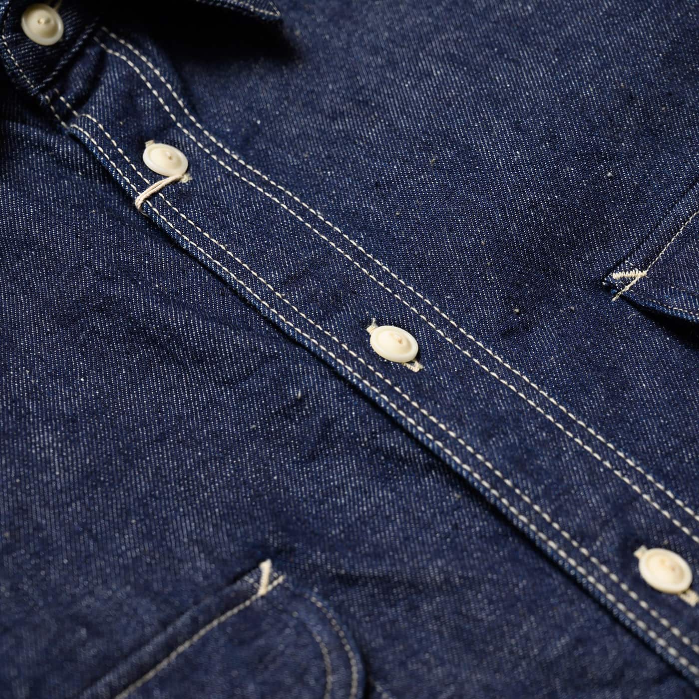 Samurai Japanese Cotton 10oz Denim Shirt Indigo Button Detail